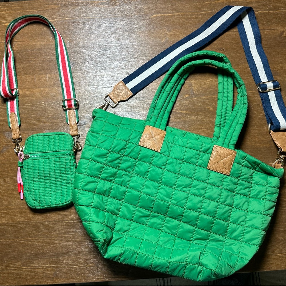 Shiraleah Green Quilted Tote Bag and Phone Holder Crossbody
